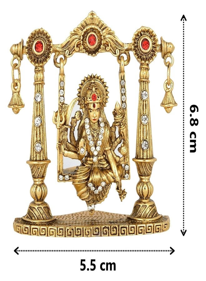 GCT Goddess Maa Durga Sherawali MATA Idol on Jhula (G-101) Gold Metal Statue for Car Dashboard Home Décor Mandir Pooja Murti Temple Puja Office Table Showpiece - Image 2